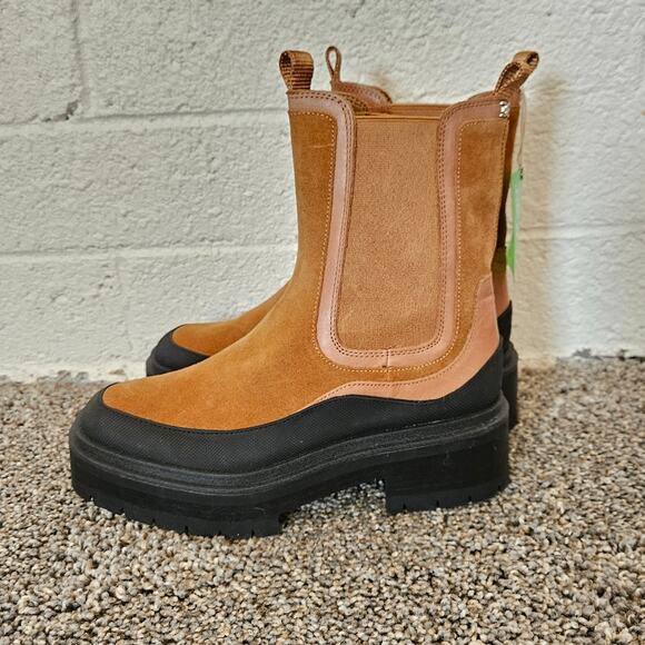 Sam Edelman Lulia Tan Suede Platform Lug Sole Chelsea Boots Size 8 - Picture 4 of 9